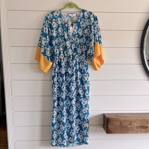 Borgo De Nor Blue and Yellow Floral Midi Dress